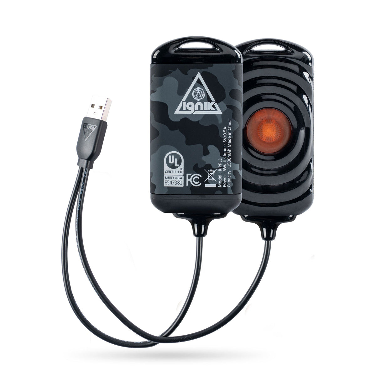 Ripple compact electric hand warmer designed to fit inside gloves Camo black