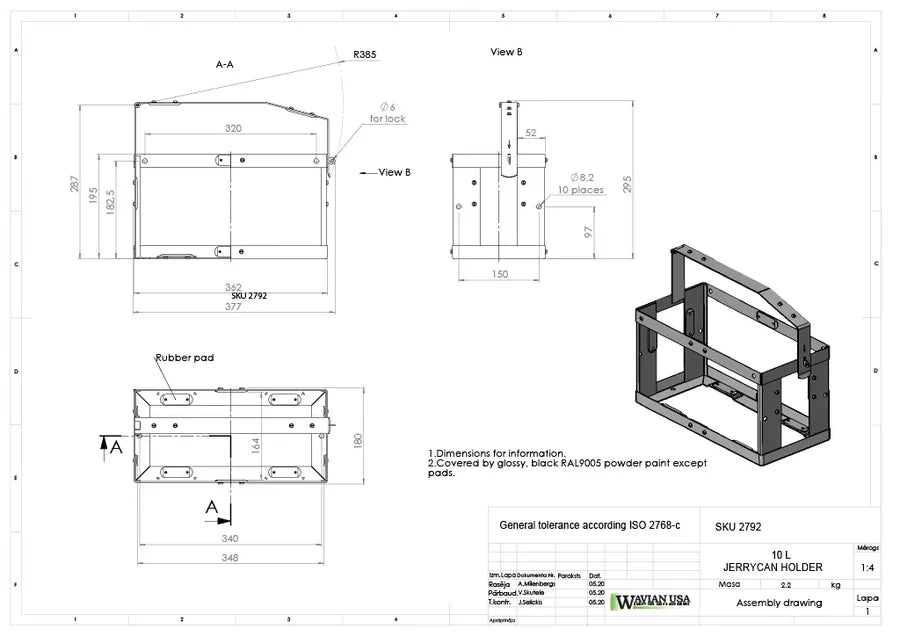 Wavian 10L Jerry Can Holder with 377mm Width and 295mm Height