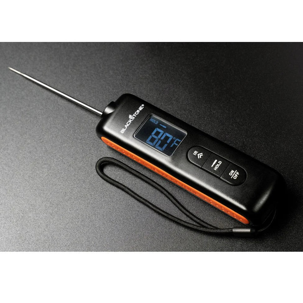 Blackstone digital infrared thermometer measuring griddle surface temperature