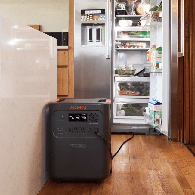 Jackery HomePower 3600 Plus powering refrigerator and router during outage