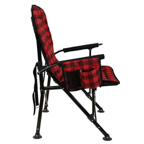 Red plaid chair switchback from side