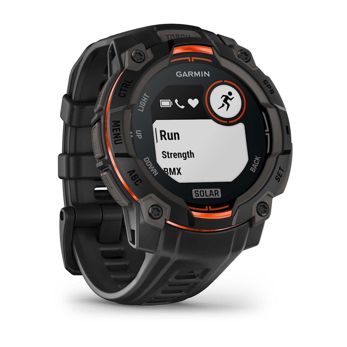 Durable smartwatch featuring a built-in flashlight with variable intensities and red light mode.