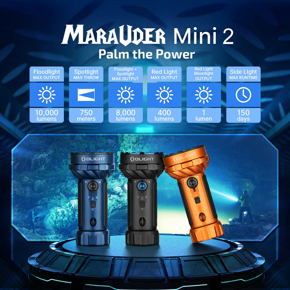 Olight Marauder Mini 2 high-performance flashlight made from A6061-T6 aluminum alloy