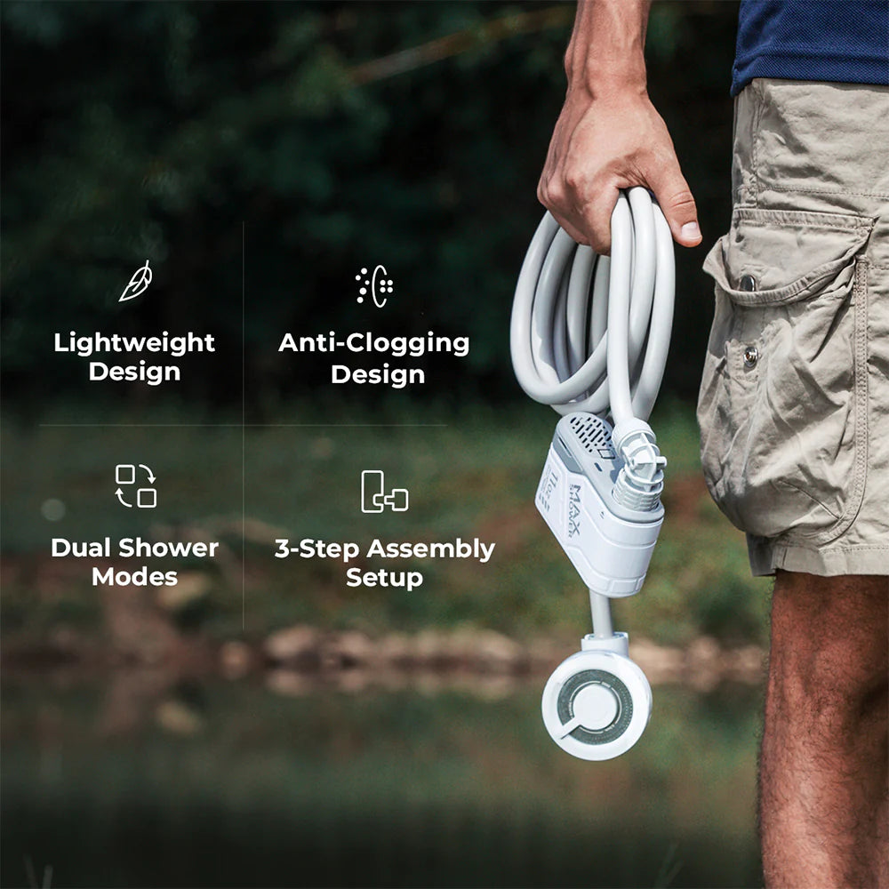 Portable camping shower with dual water flow modes for outdoor adventures