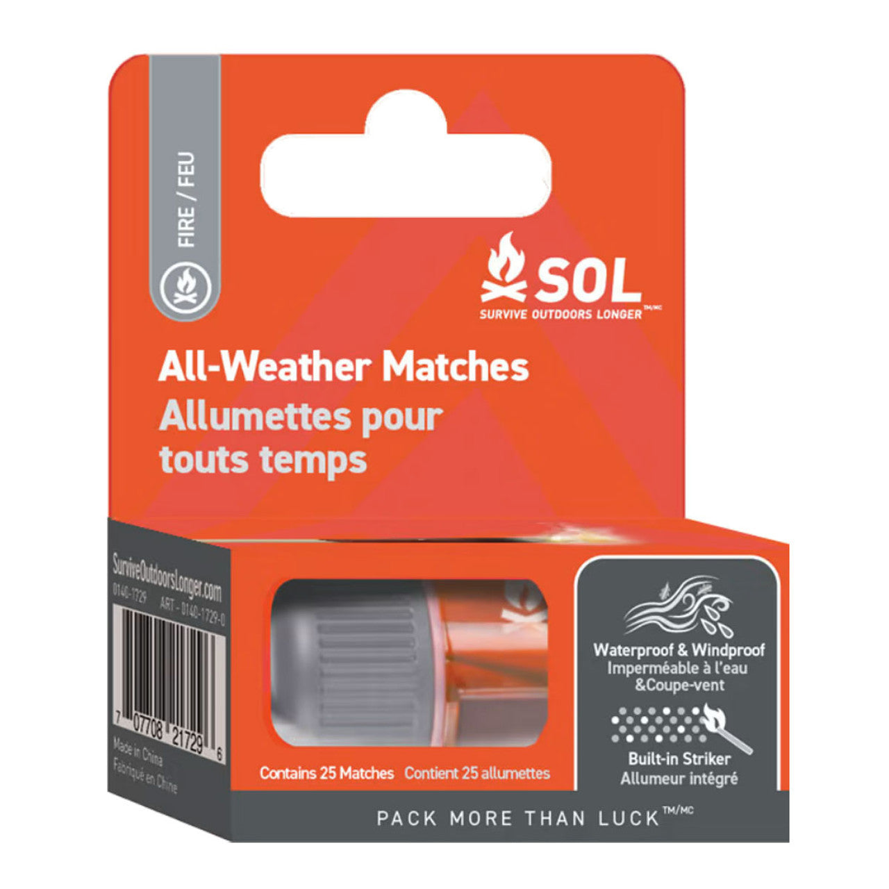 Weatherproof Matches - Strike a match in wind, rain, or snow; Remains lit even when wet