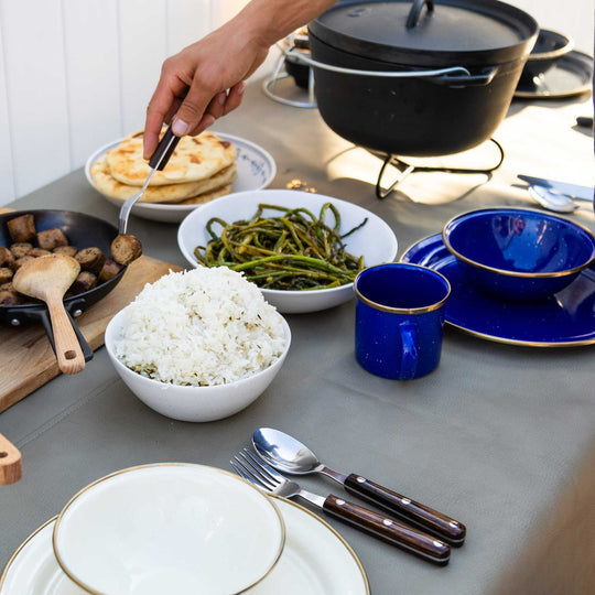 Durable enamelware set crafted for indoor and outdoor use