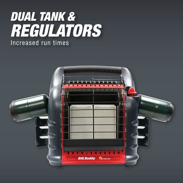 Heater with dual tank and regulators on a dark background