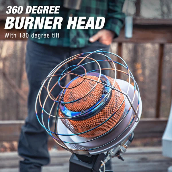 Mr. Heater 540-degree heater mounted on a 20 lb propane cylinder