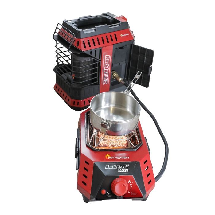 Heavy-duty Buddy FLEX portable cooker supports up to 10-inch pan and 5 lbs capacity