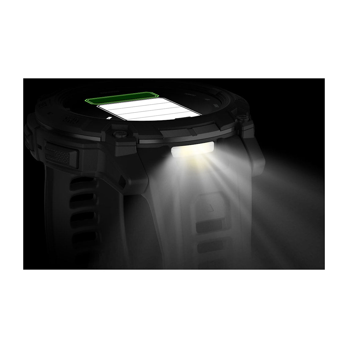 Black portable light emitting a beam of light on a white background