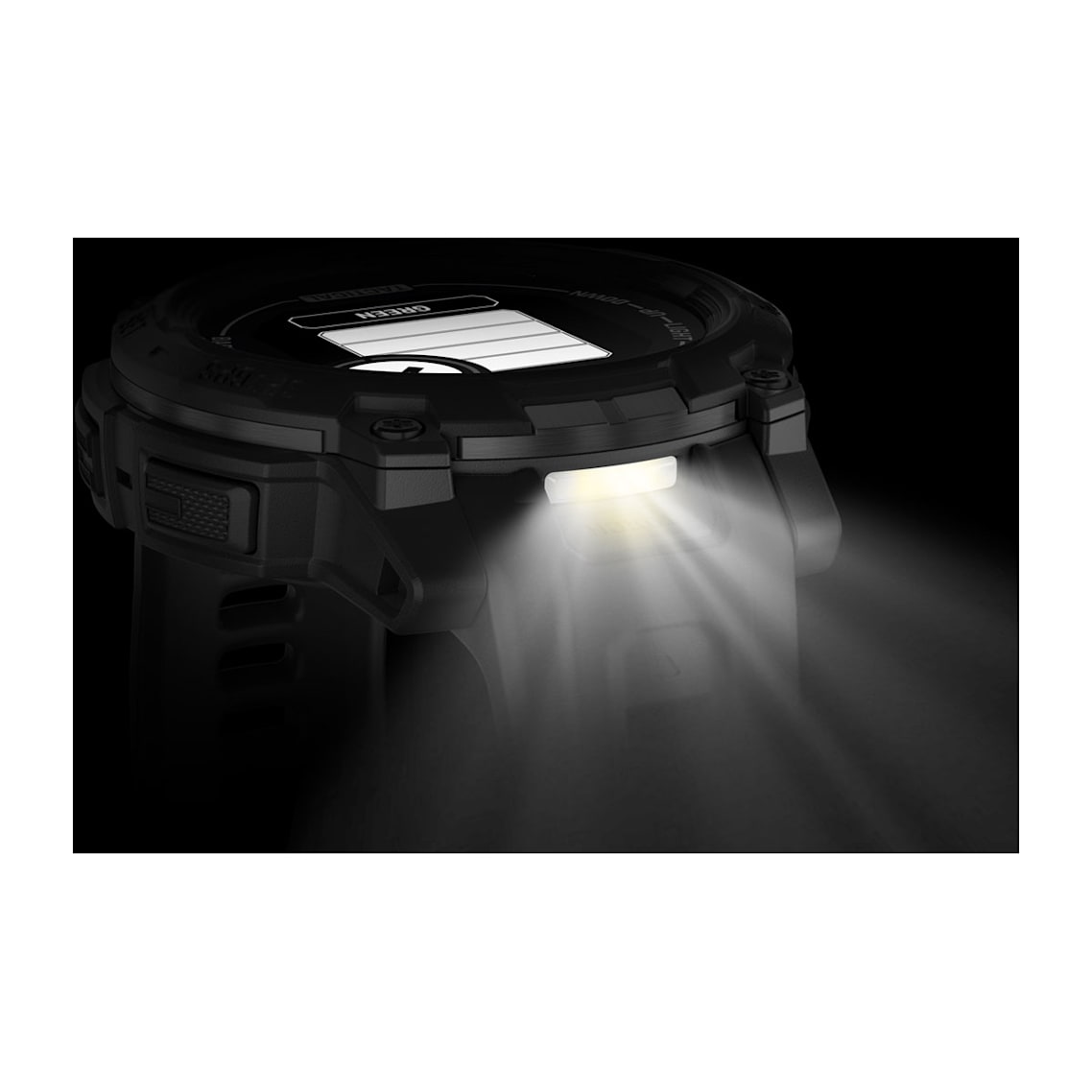 Instinct 3 Tactical smartwatch showing stealth mode and kill switch settings on screen