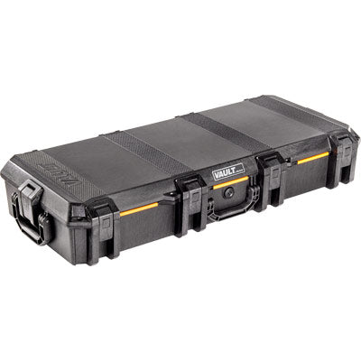 Vault series takedown gun case with six push-button latches for secure firearm transport