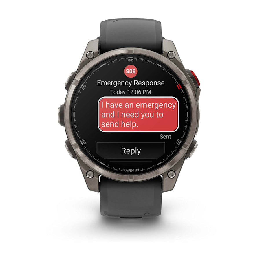 Garmin Fēnix 8 Pro multisport watch showing satellite messaging feature
