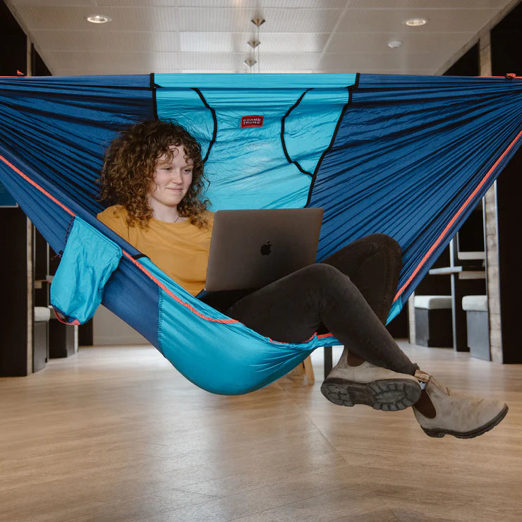 Lightweight nylon hanging chair that packs small for hiking, camping, beach trips, and travel