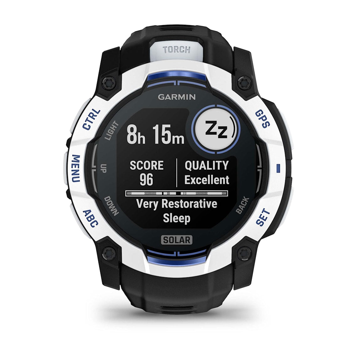 Garmin Instinct 3 Solar GPS smartwatch front display and rugged bezel
