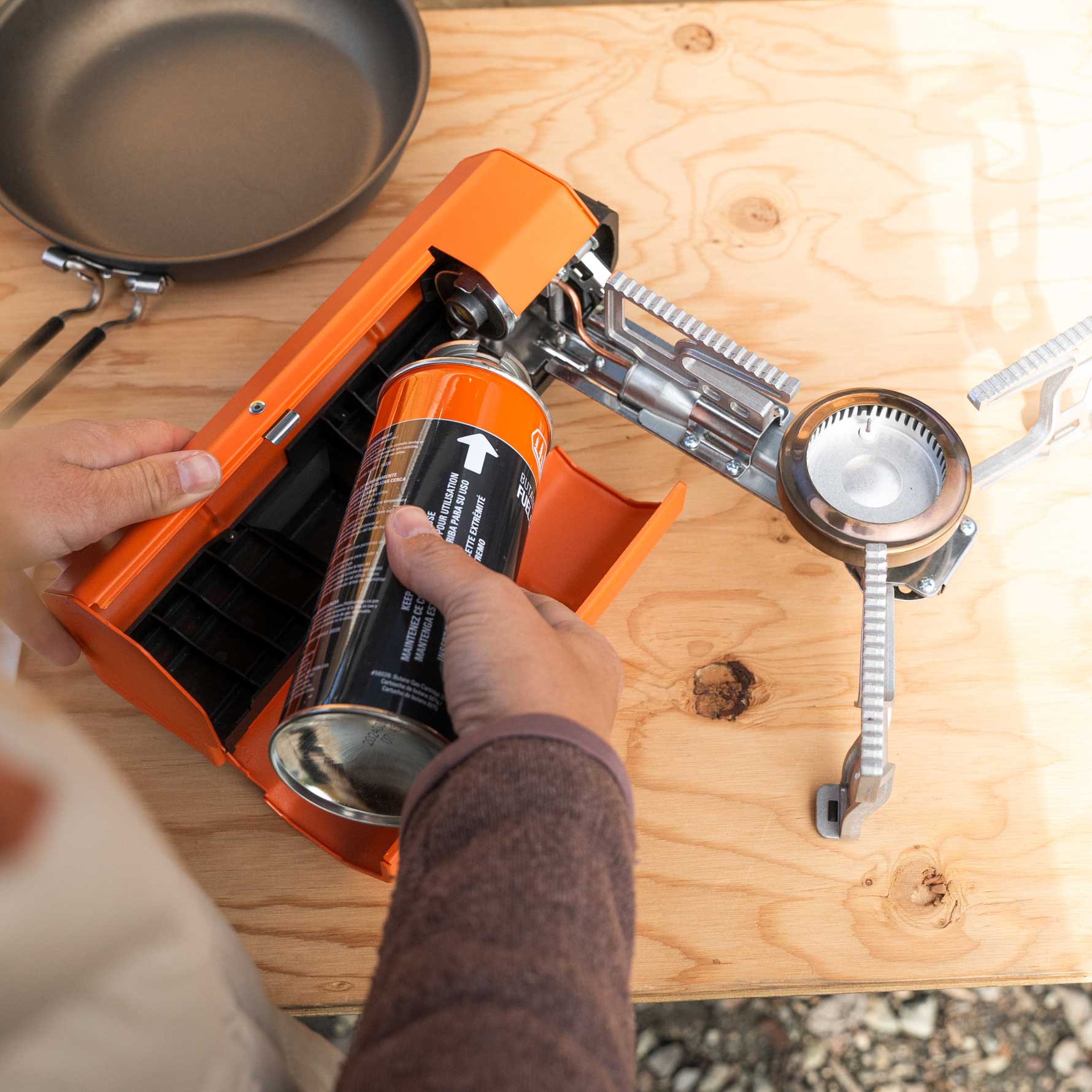 compact camp stove with piezo ignition and stable base