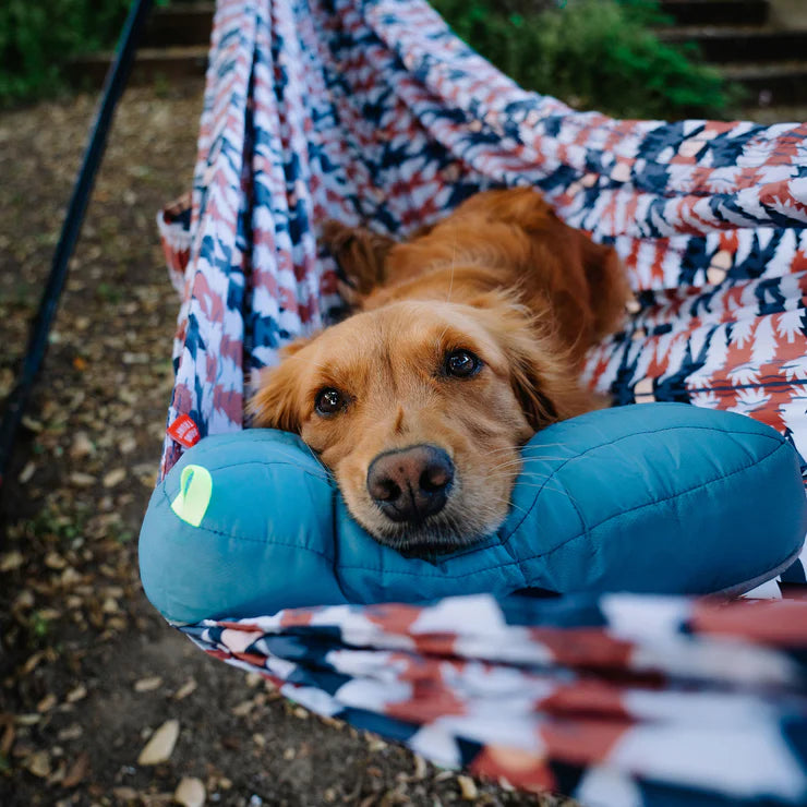 Packable hammock comfort pillow for relaxing in the backyard, campsite, car, or airplane