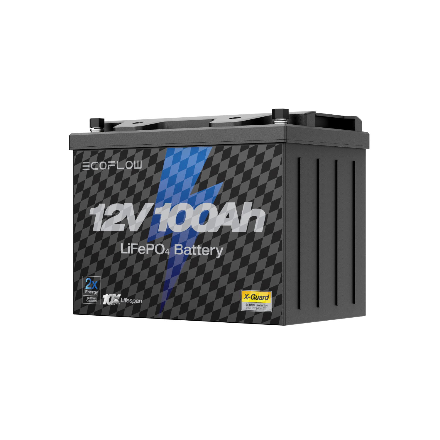 EcoFlow 12V 100Ah lithium battery for RVs, cabins, and off-grid workshops with 1280Wh capacity and IP65 waterproof protection