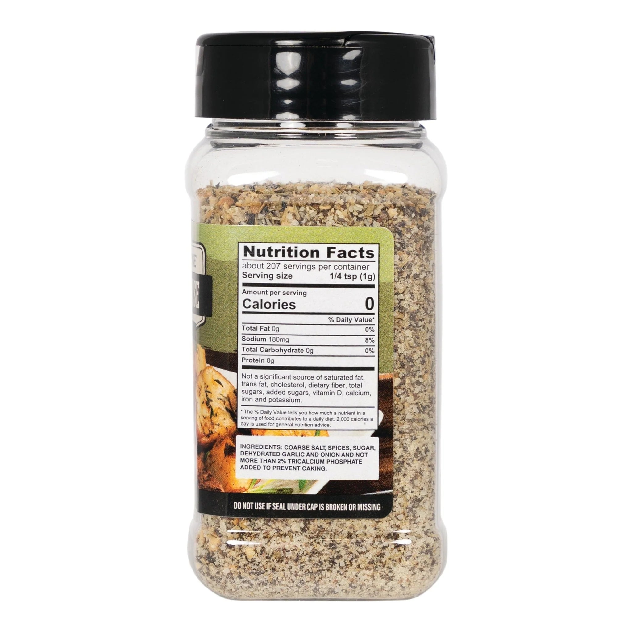 Close-up of Blackstone Steakhouse Seasoning label and 7.3 oz bottle design