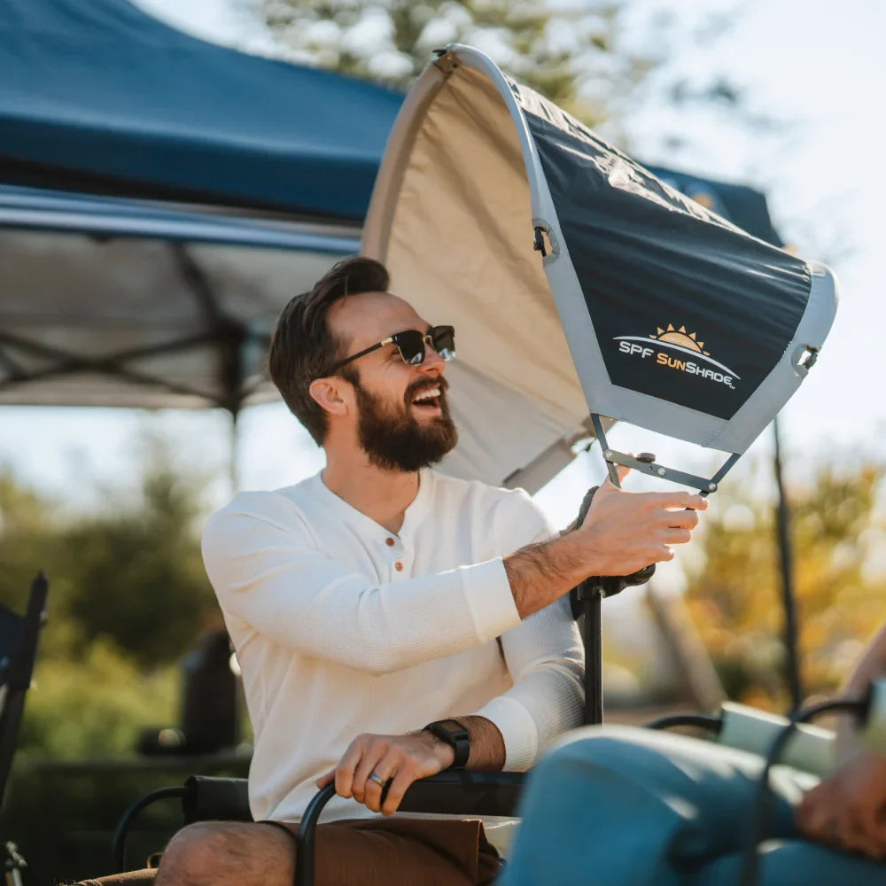 Outdoor chair sun cover with easy tool-free clamps