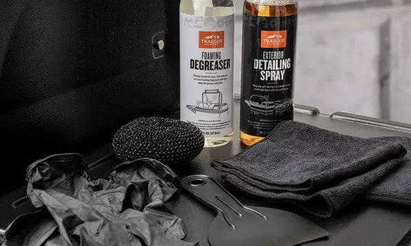 Traeger grill scraper and scrub pad for removing grease and burnt residue