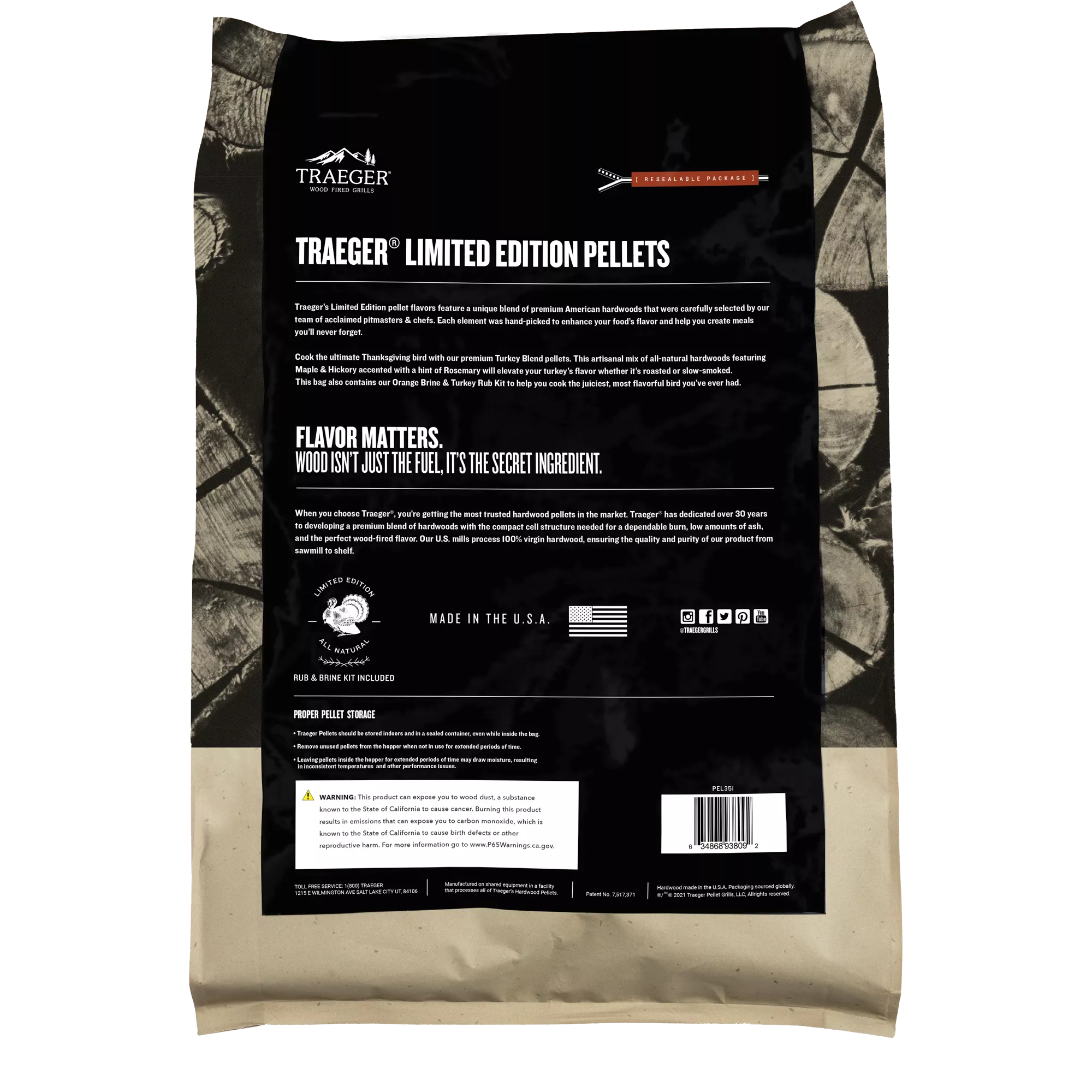 Premium turkey pellet blend with brine and rub kit Traeger holiday cooking pellets