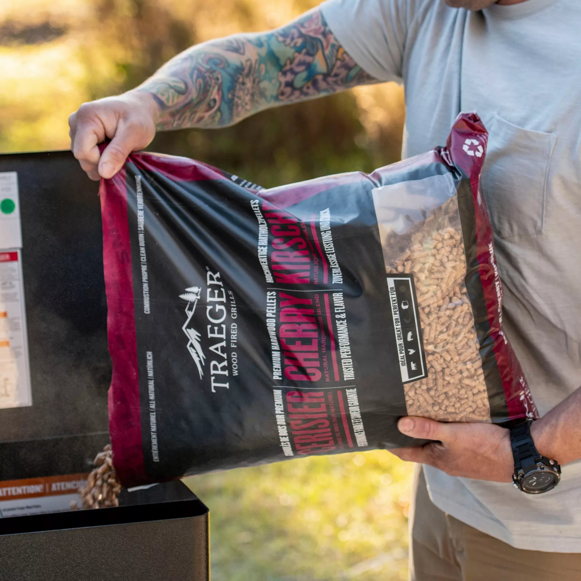 Premium cherry hardwood pellets low ash clean burn BBQ smoking wood fuel