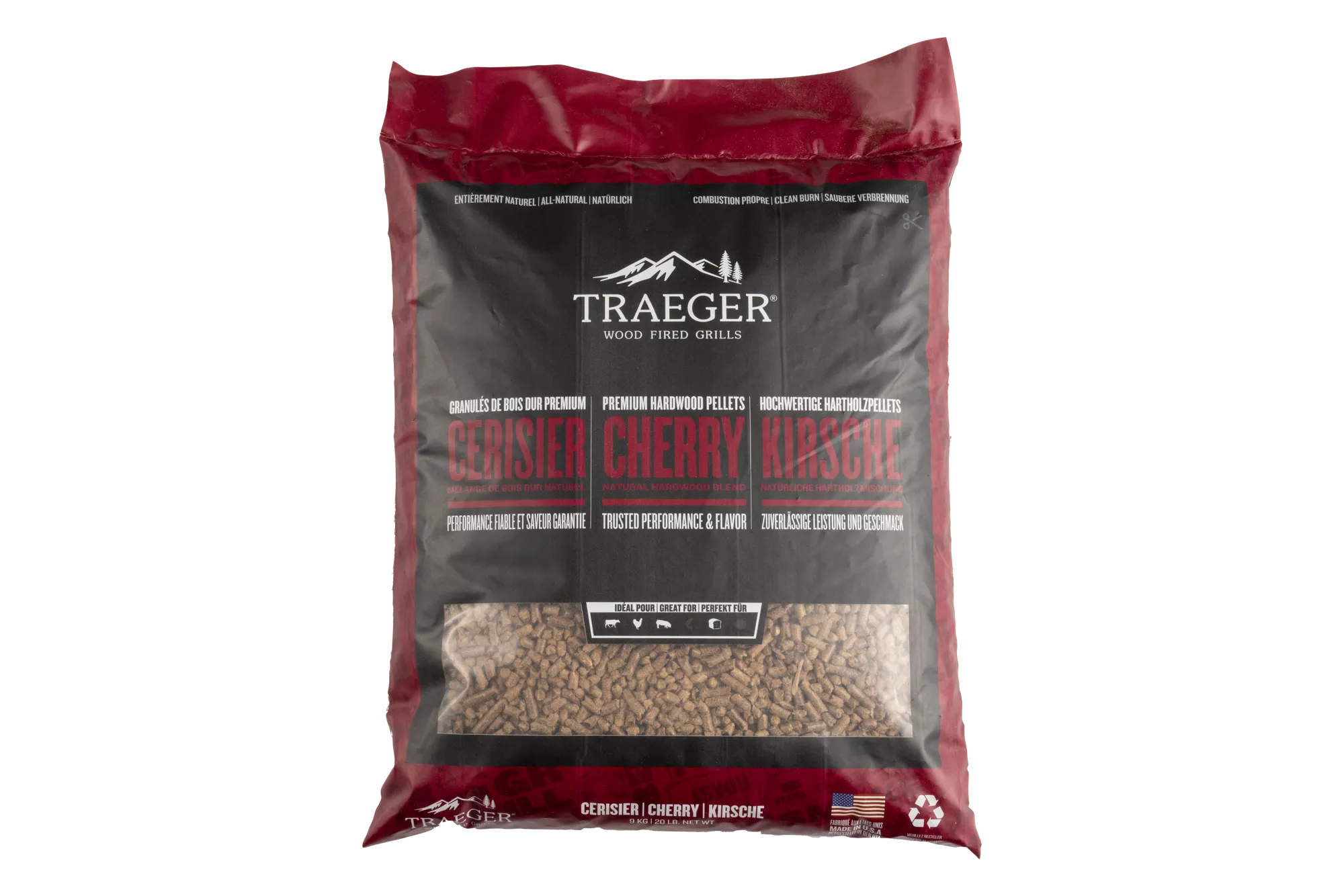 Traeger cherry wood pellets all-natural hardwood BBQ smoking fuel fruity flavor