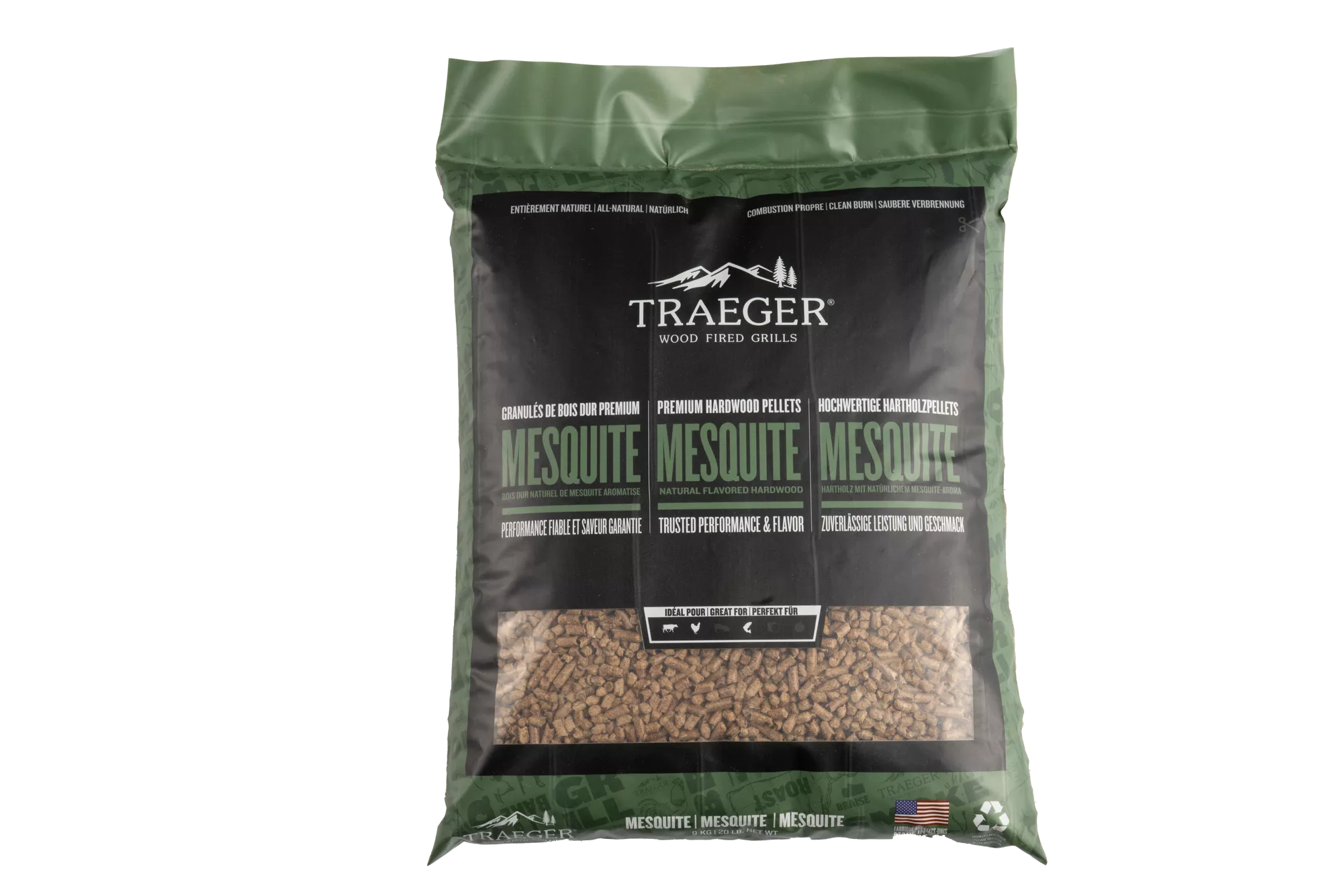 Traeger mesquite wood pellets bold BBQ flavor hardwood smoking fuel for beef