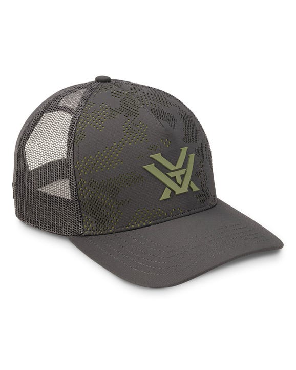 Camo mesh cap with moisture-wicking sweatband