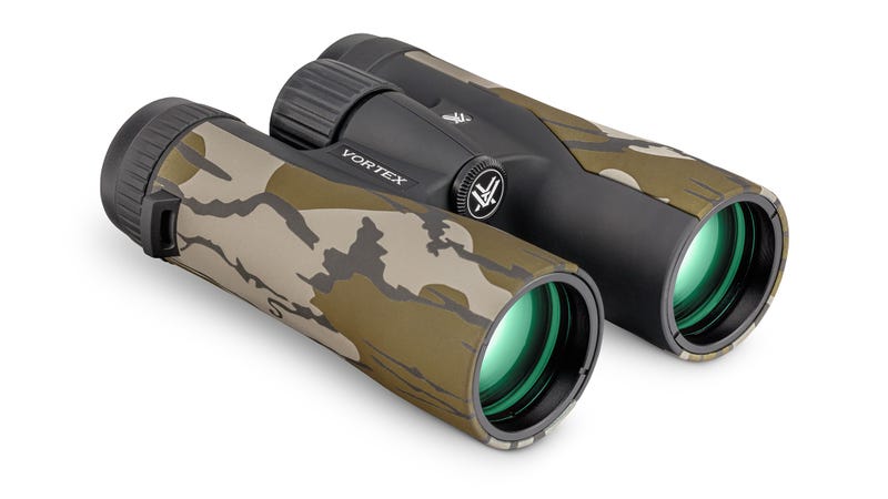Camouflage binoculars with Vortex logo on a white background