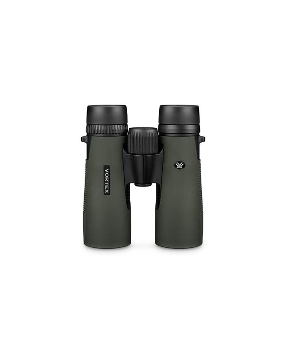 Diamondback HD 10x42 binoculars with rugged rubber armor and open hinge design