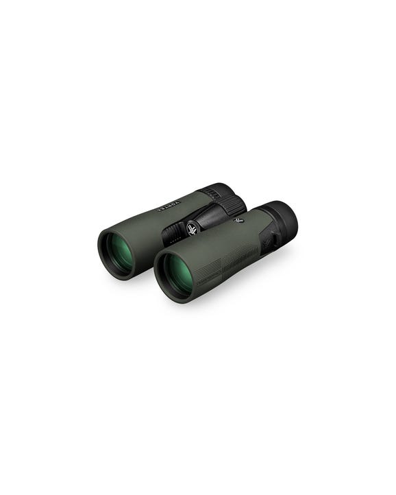 Diamondback HD 10x42 binoculars with harness, neck strap, lens covers, and cleaning cloth