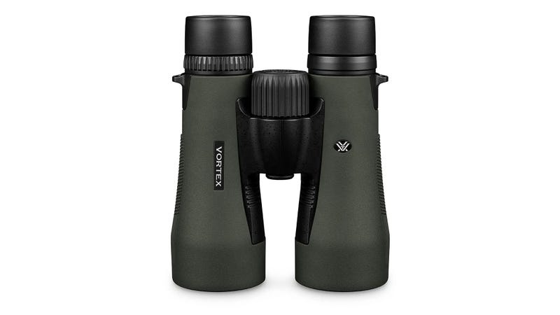 Vortex Diamondback HD 10x50 binoculars in black with rugged rubber armor and center focus wheel.