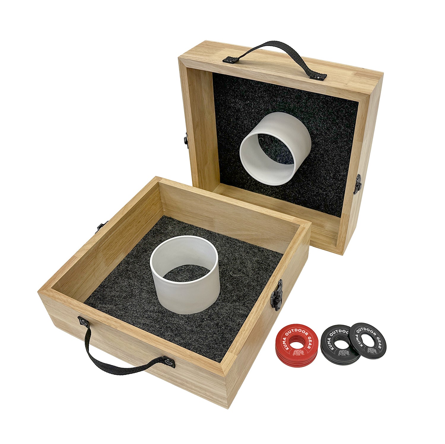 Classic Washer Toss Game with solid wood target boxes for outdoor fun
