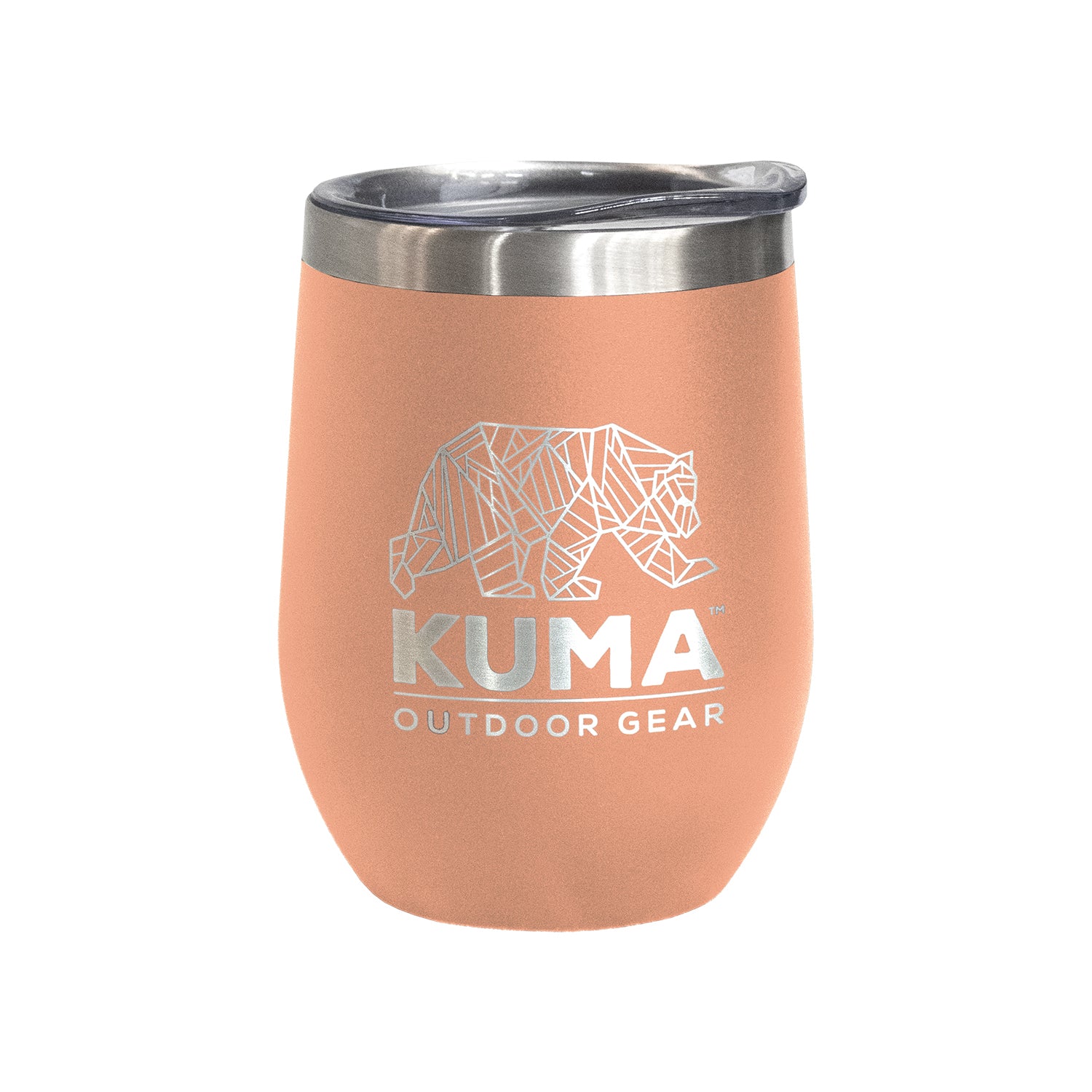 12 oz powder coated wine tumbler, vacuum sealed with spill-resistant lid, BPA-free and dishwasher safe