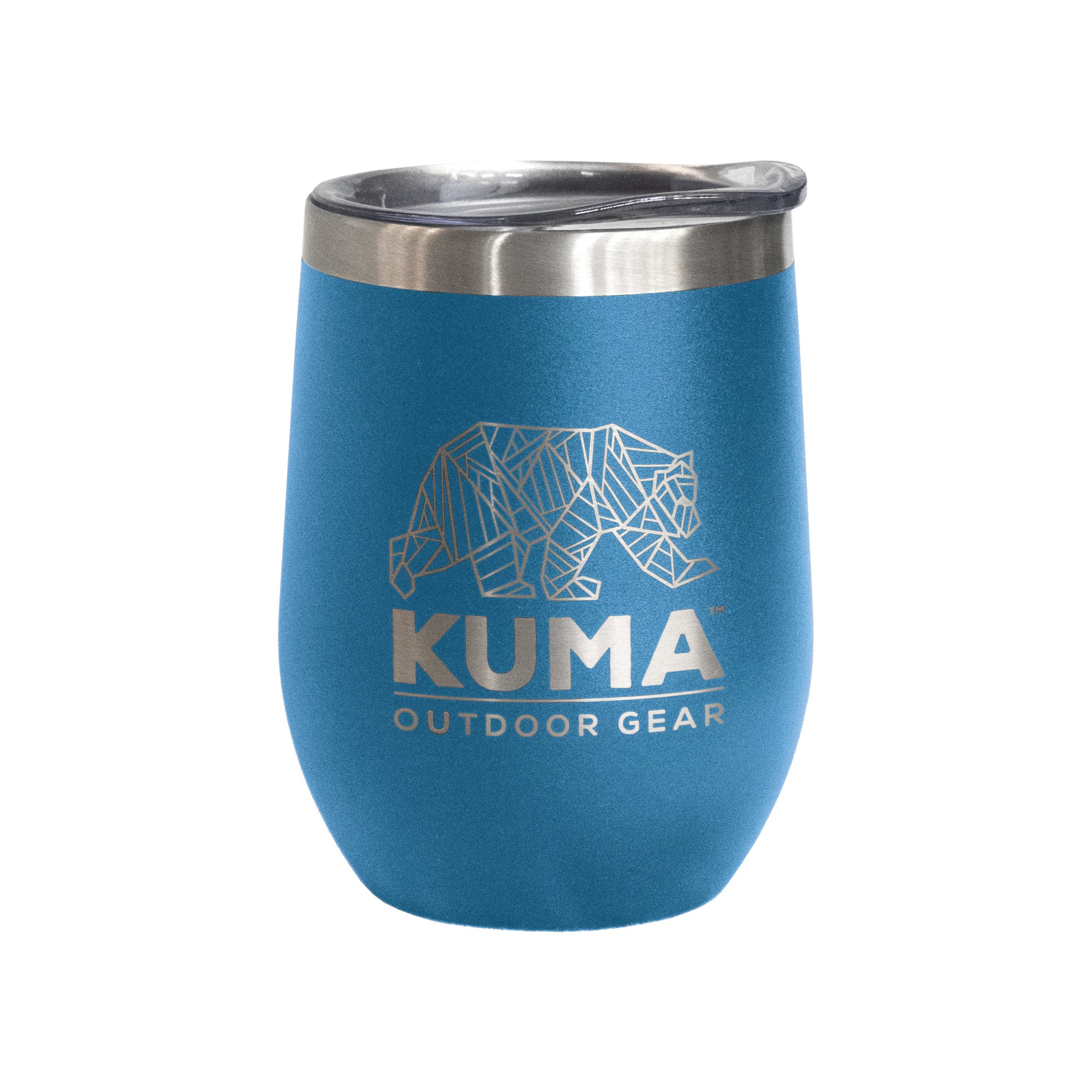 BPA-free 12 oz wine tumbler made from double wall stainless steel, vacuum sealed and powder coated for lasting quality."