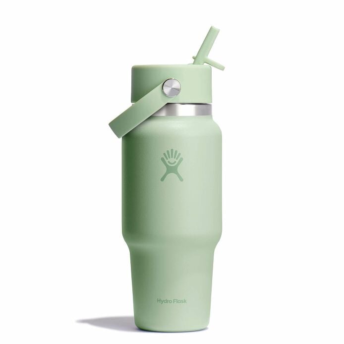24 oz insulated Hydro Flask bottle with straw cap fitting perfectly in car cupholder