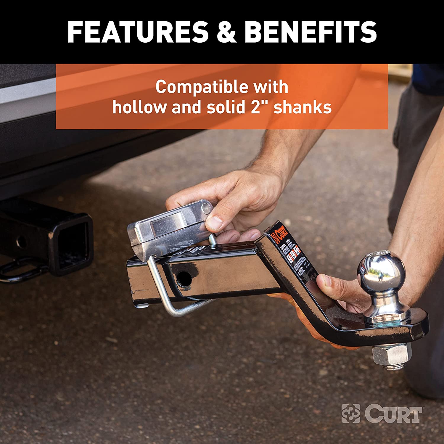 CURT 22325 No-Tool Anti-Rattle Hitch Clamp Tightener for 2-Inch Receiver, Hollow or Solid Shanks , Black