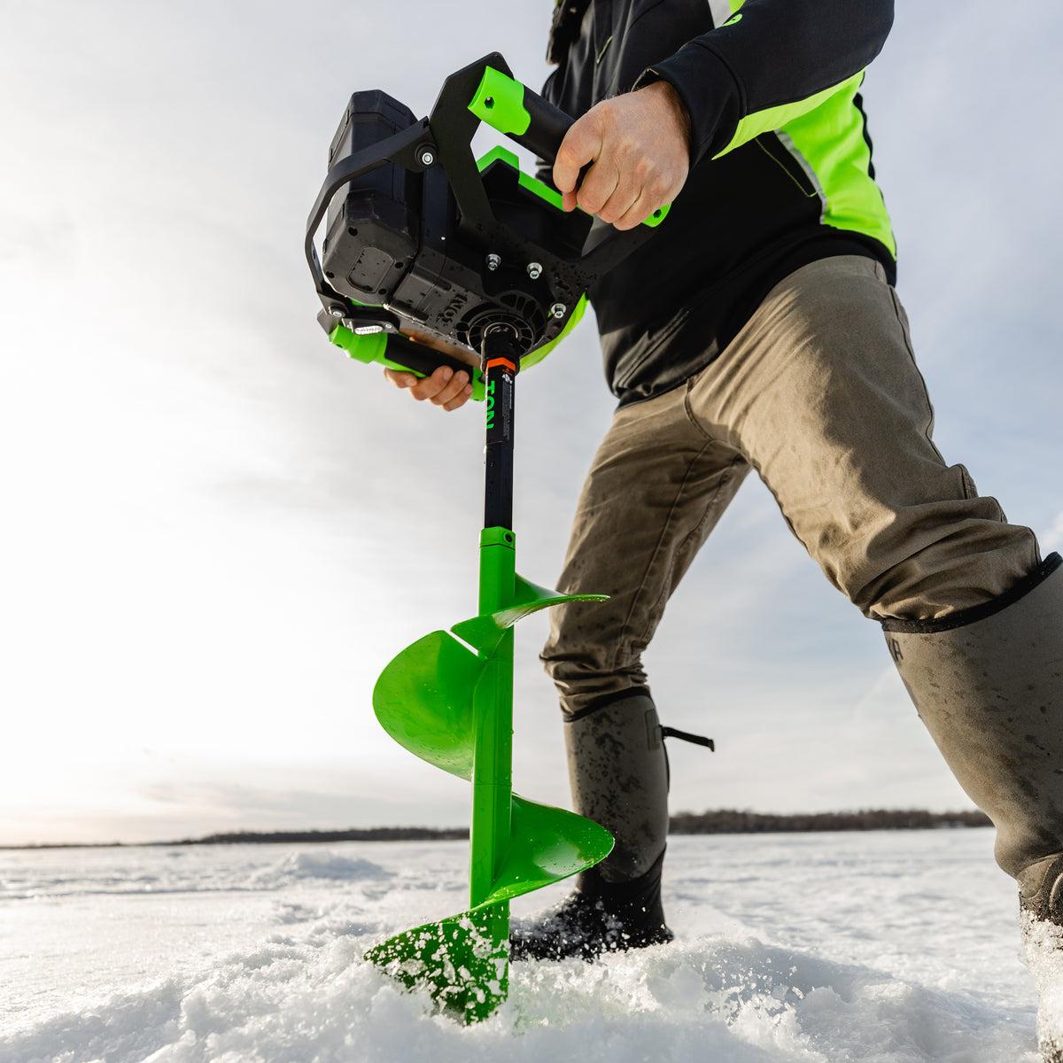 Ion Ice auger drilling through ice