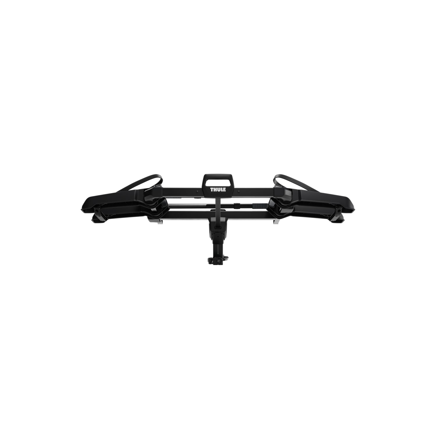 Adjustable Thule bike carrier for frames 20–90mm with pivoting arms and straps

