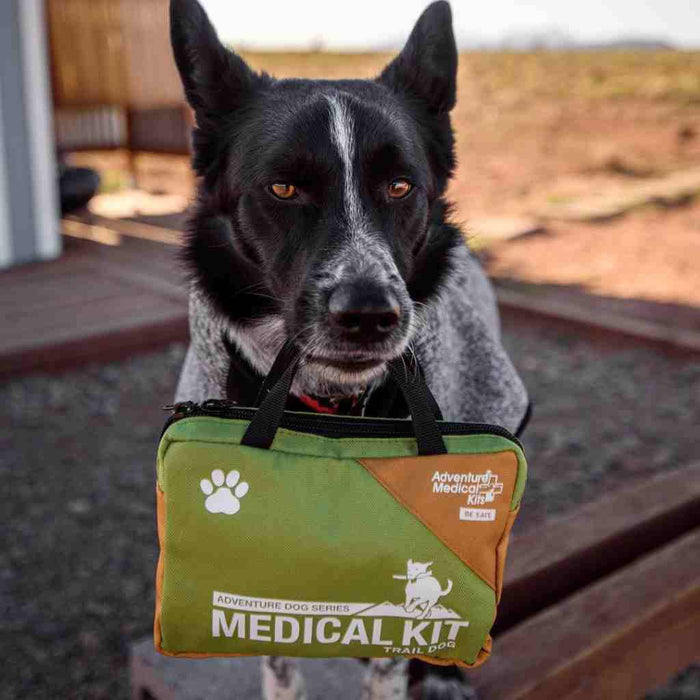 Outdoor pet first aid kit with bandages in red Trail Dog waterproof case