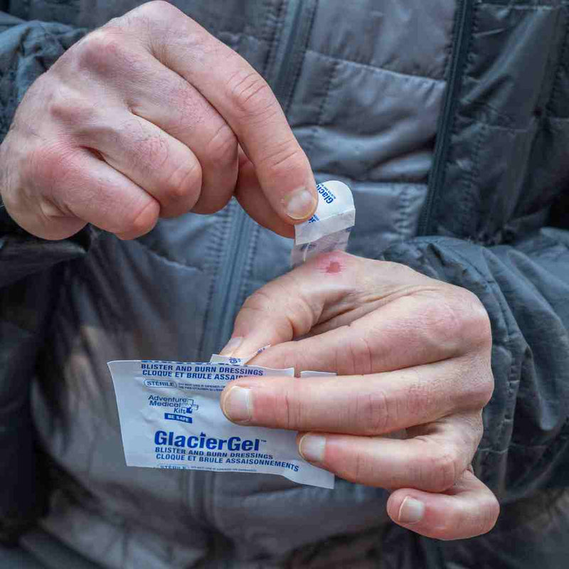 Compact packaging of the GlacierGel blister and burn kit, suitable for hikers, athletes, and everyday use.