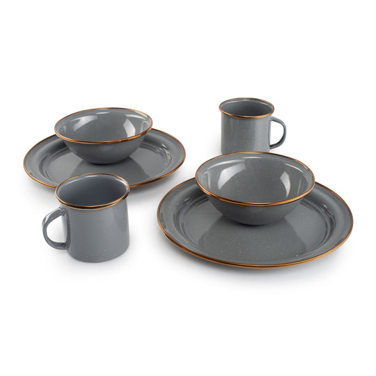 Classic 6-piece enamelware set with bronze-finished stainless steel rim