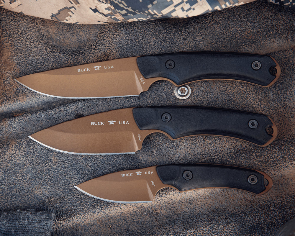 Buck 663 outdoor knife with spine jimping for enhanced grip and detailed cutting control