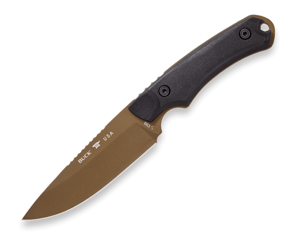 Buck 663 Alpha Guide Backcountry fixed blade hunting knife with drop point blade and black Cerakote finish
