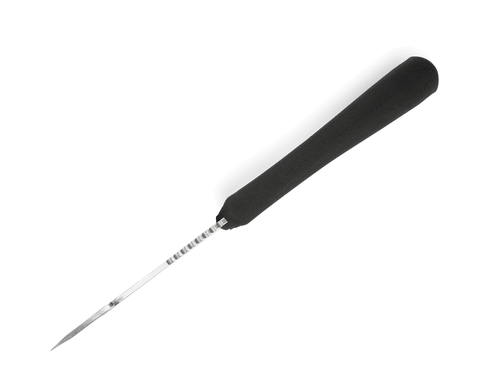 Black seam ripper on a white background