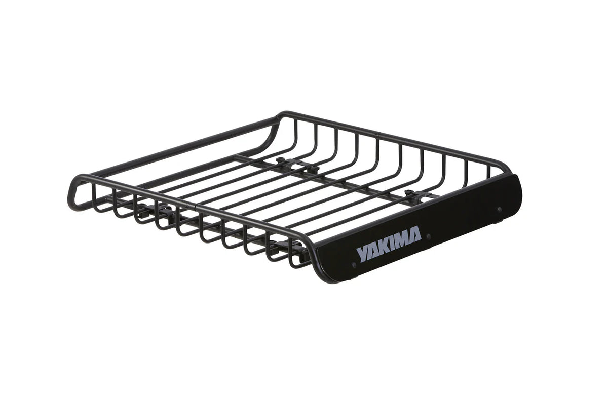 Yakima LoadWarrior cargo basket on a car roof rack, ready to carry bikes, skis, boats, and luggage