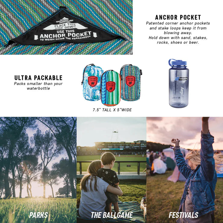 Portable adventure sheet designed for beach, camping, and festival use