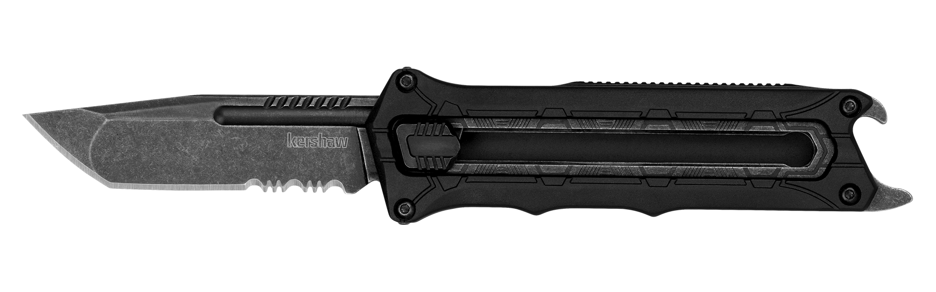 Black folding knife on a white background